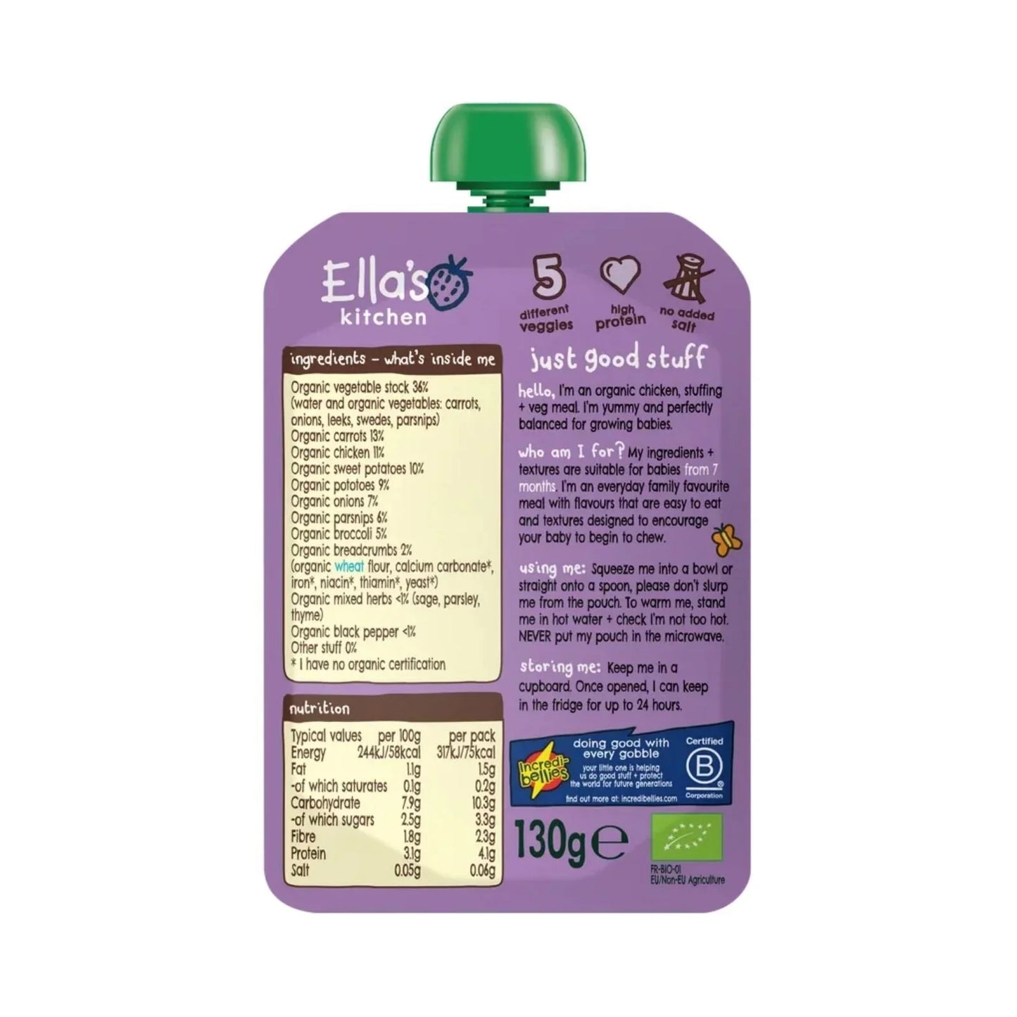 Ella's Kitchen Pâte de poulet rôti bio en gourde 130 g, dès 7 mois