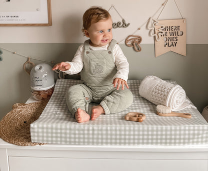 Gingham Sage Green Anti Roll Wedge Baby Changing Mat