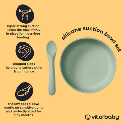 Vital Baby Nourish Silicone Suction Bowl Set - Crushed Mint