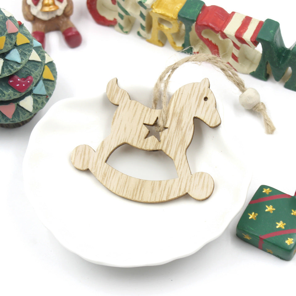 Pendentif décoratif en bois en forme de flocon de neige et d'élan pour Noël