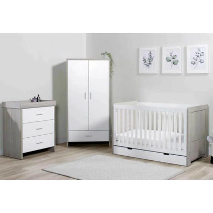 Ickle Bubba Pembrey Furniture Set Under Drawer Ash Grey & White 3 pcs - Fibre Mattress