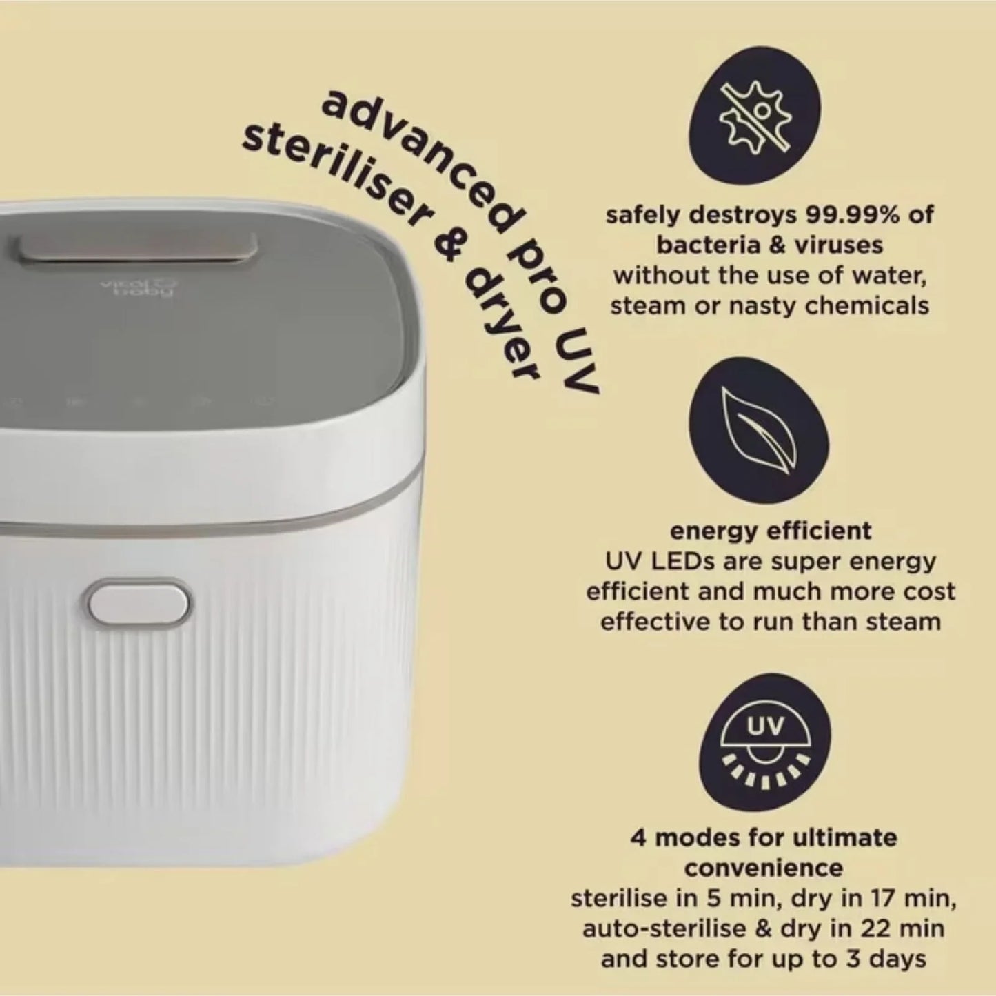 Vital Baby Advanced Pro UV Steriliser & Dryer (3rd Gen) - Arctic White
