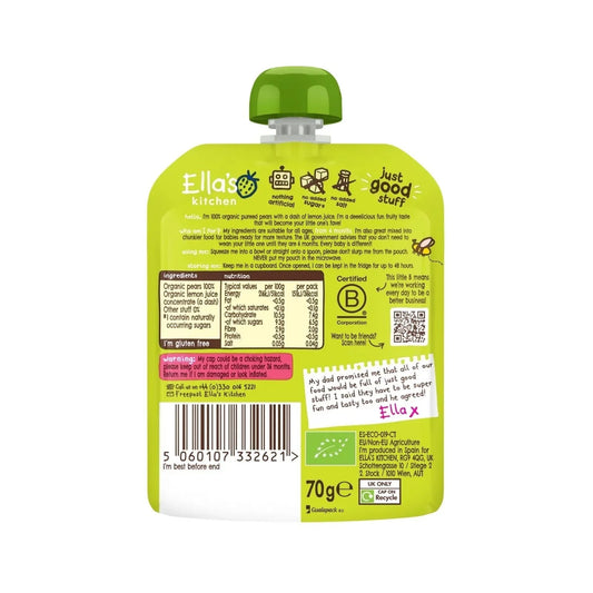 Poires bio Ella's Kitchen Premières Saveurs en gourde 70 g (4 mois et plus)