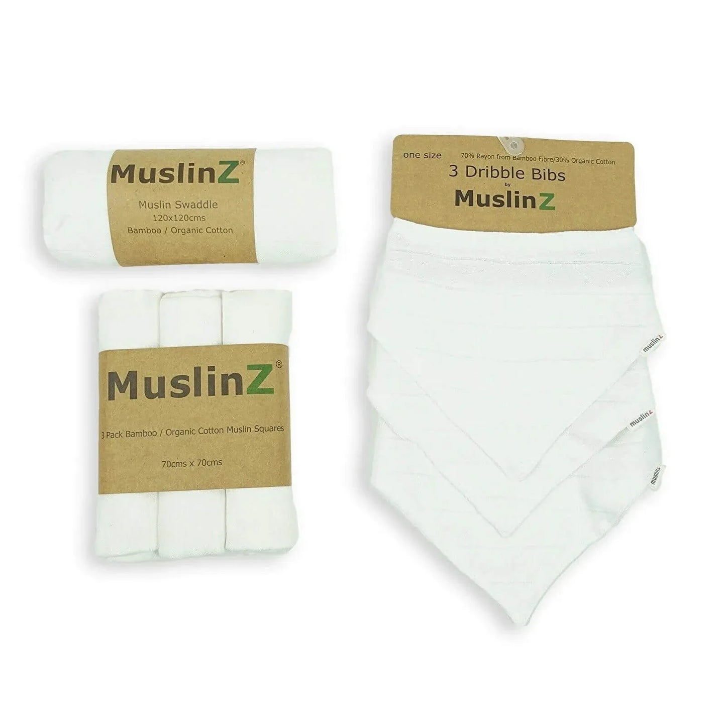 Ensemble de mousseline MuslinZ en bambou et coton biologique - Blanc