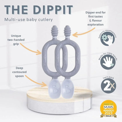 Cuillères de sevrage Bibado Dippit pour bébés de 6 mois et plus, lot de 2 - Fauve