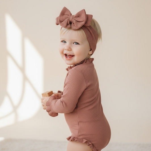 Ribbed Ruffle Romper & Headband Set