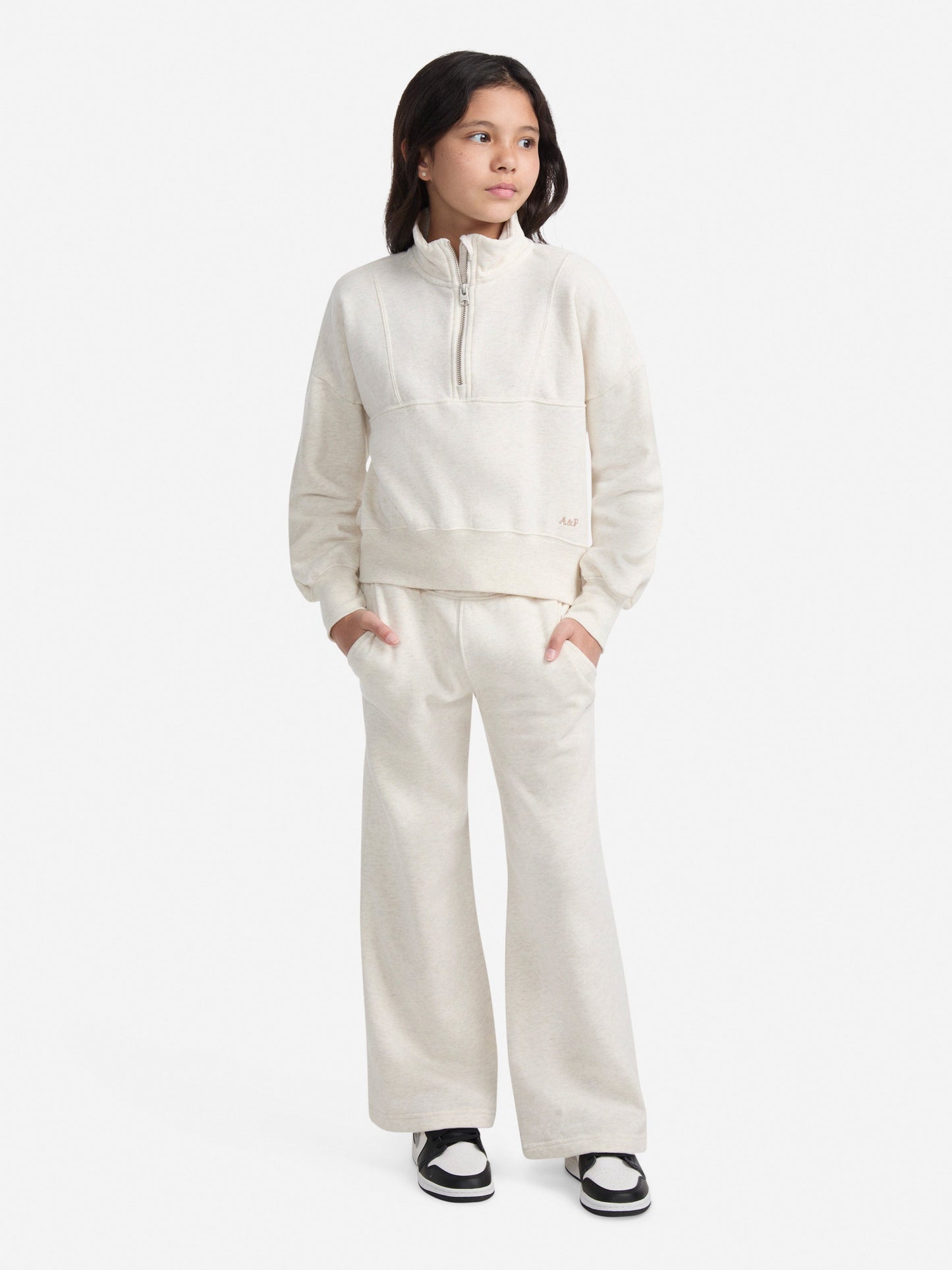 Abercrombie & Fitch Girls Essential 1/4 Zip Pullover in Ivory