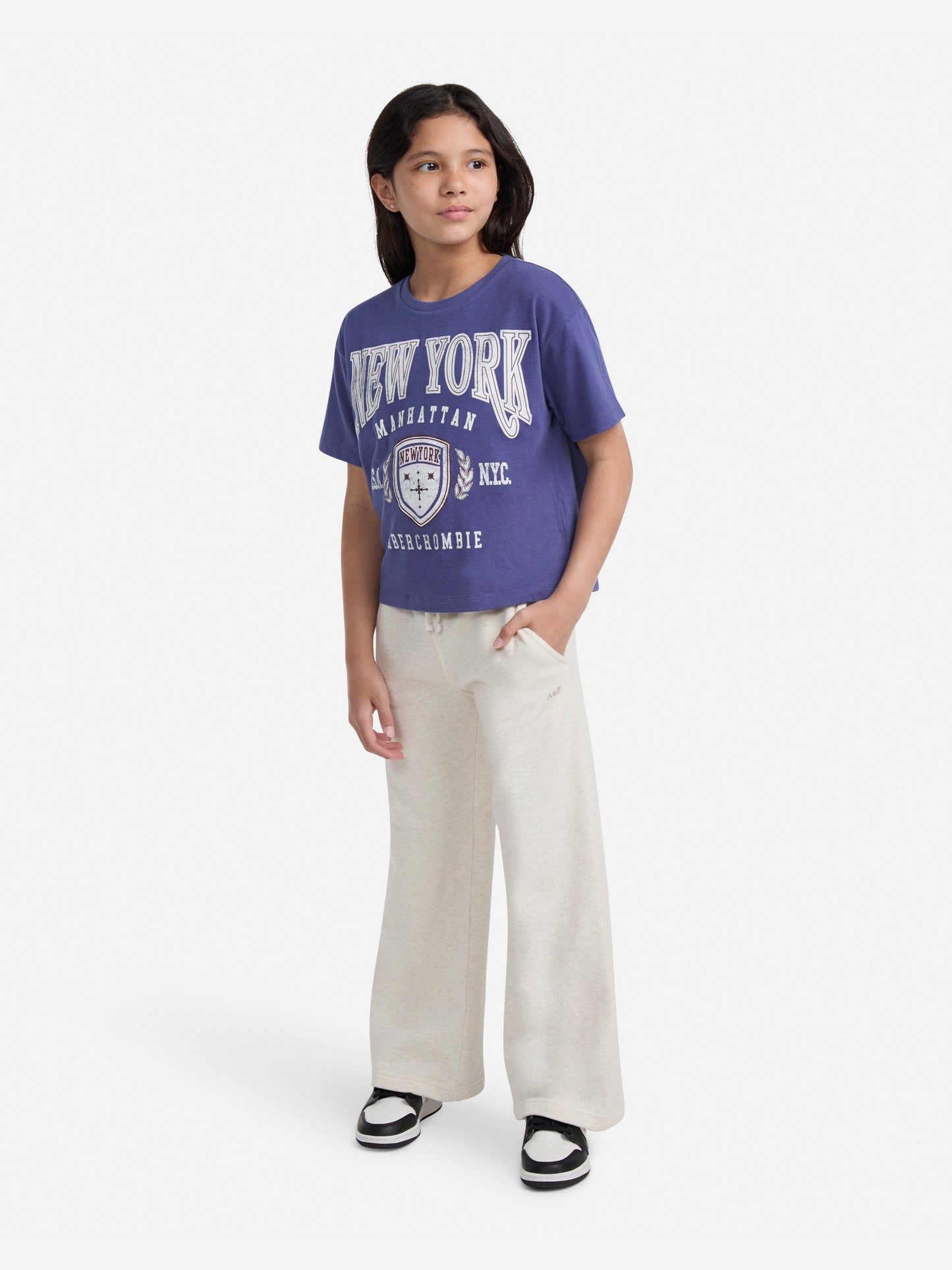 Abercrombie & Fitch Girls Essential Wide Leg Joggers in Grey