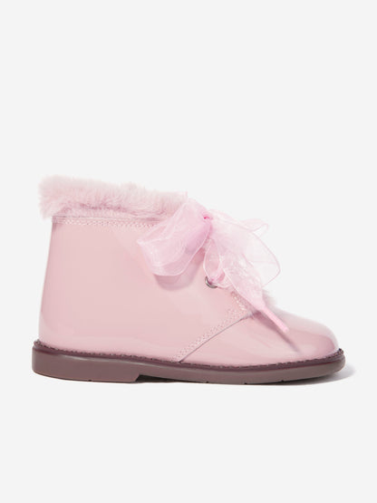 Andanines Girls Patent Leather Boots in Pink