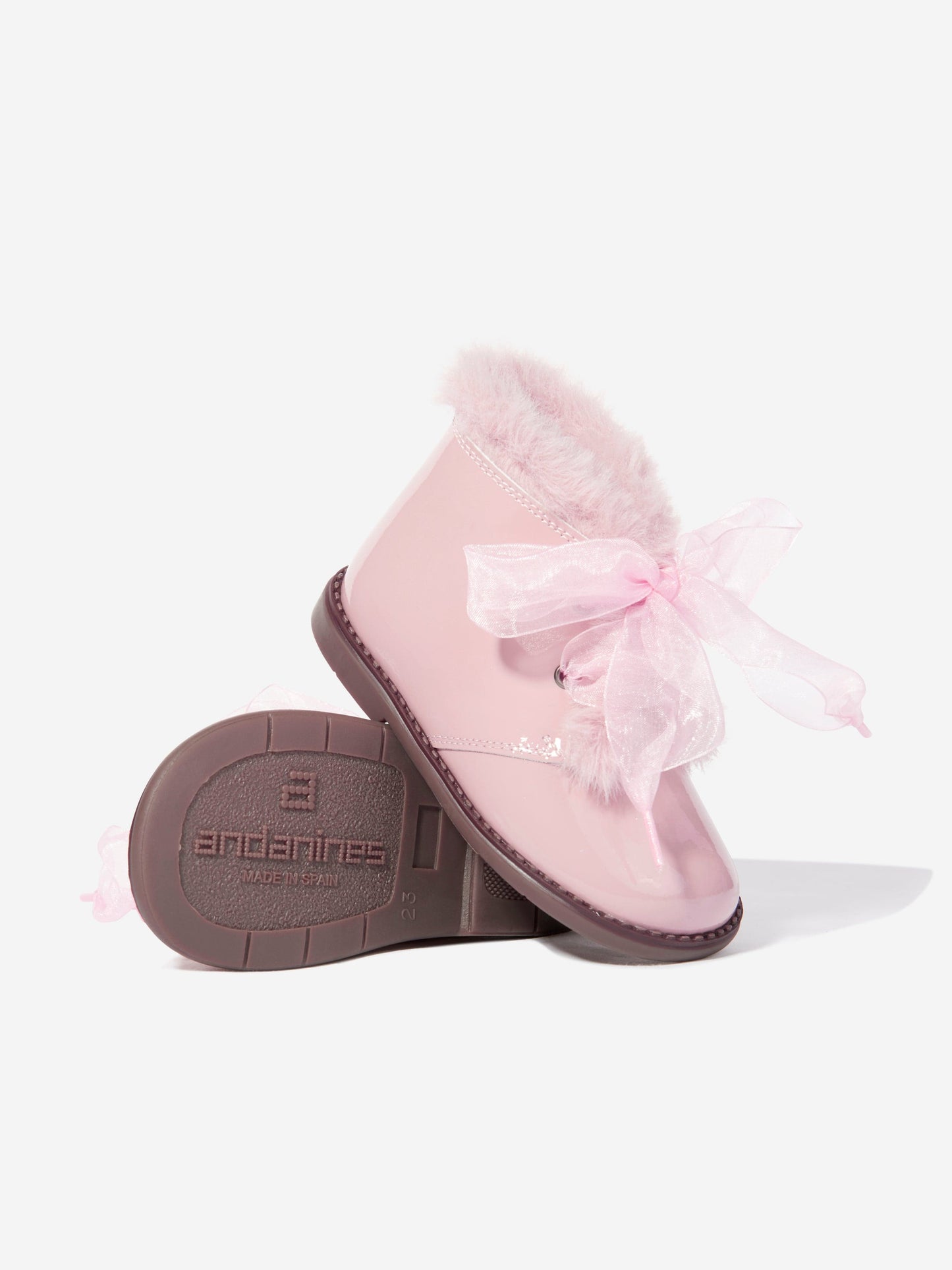 Andanines Girls Patent Leather Boots in Pink
