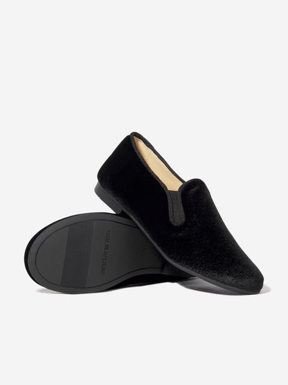 Andanines Boys Velvet Loafers in Black