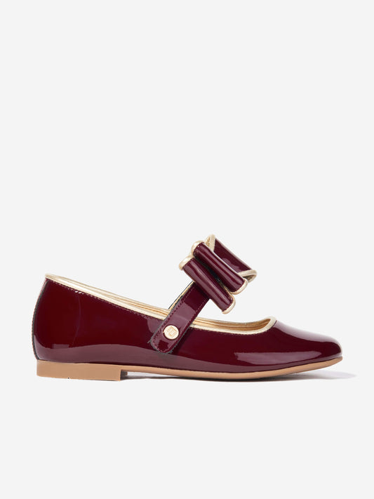 Andanines Girls Leather Mary Jane Bow Shoes in Red