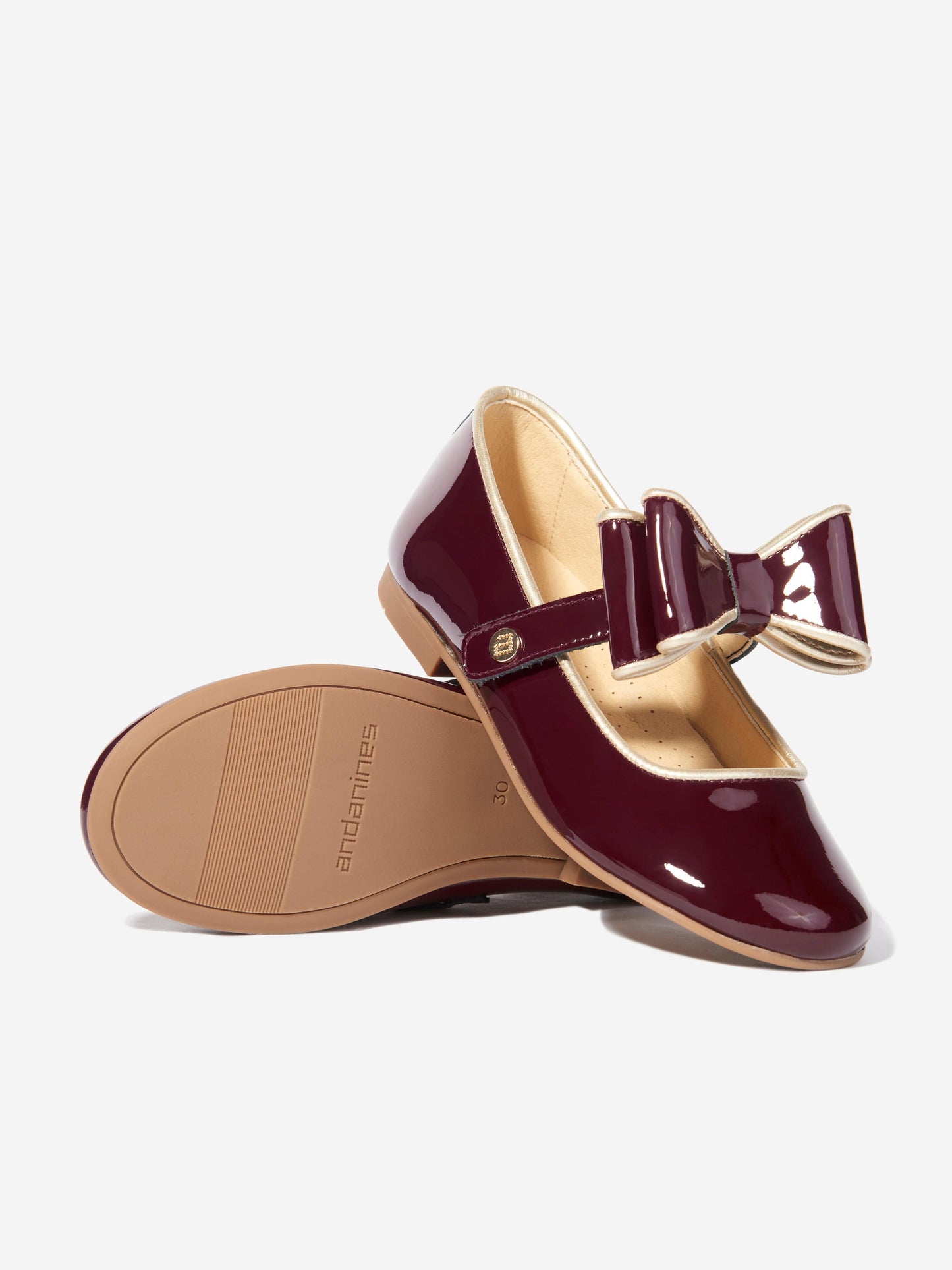 Andanines Girls Leather Mary Jane Bow Shoes in Red