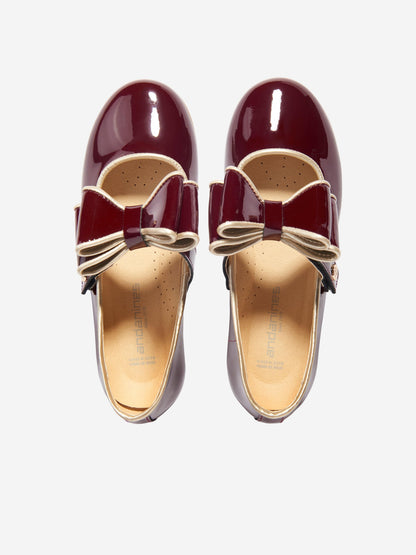 Andanines Girls Leather Mary Jane Bow Shoes in Red