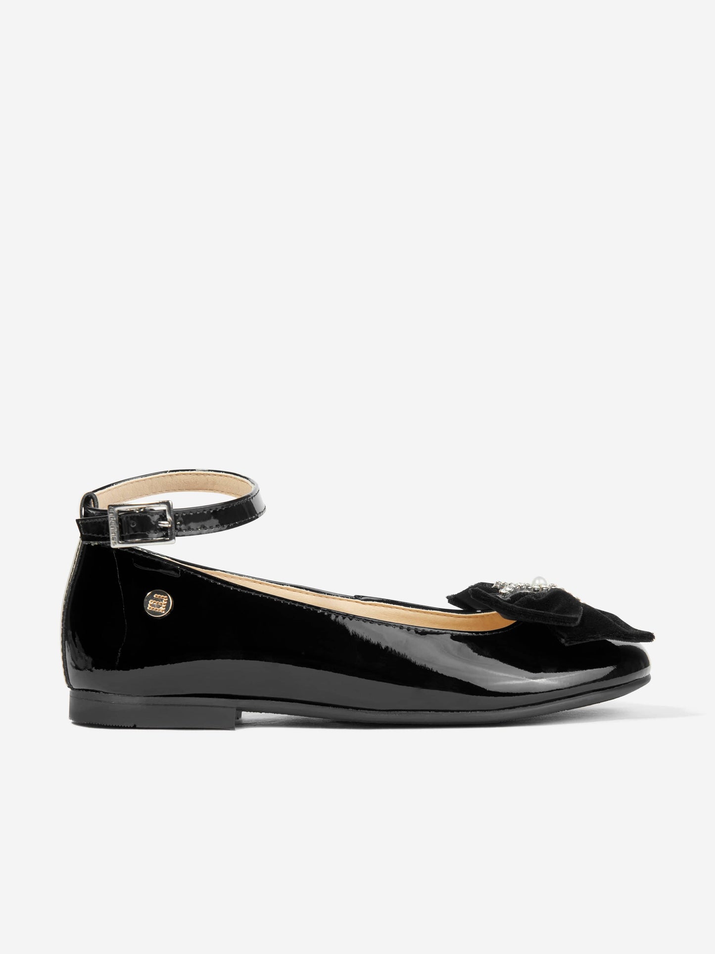 Andanines Girls Patent Leather Bow Ankle Strap Shoes in Black