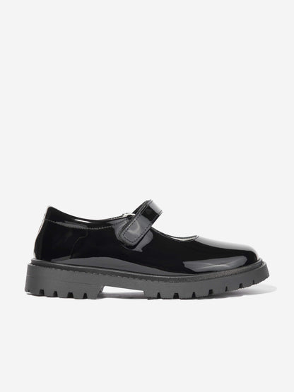 Andanines Girls Patent Leather Chunky Mary Jane Shoes in Black