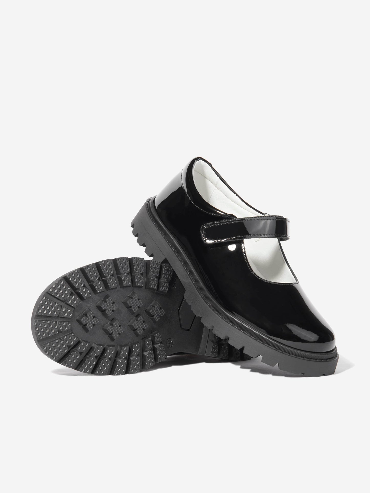 Andanines Girls Patent Leather Chunky Mary Jane Shoes in Black