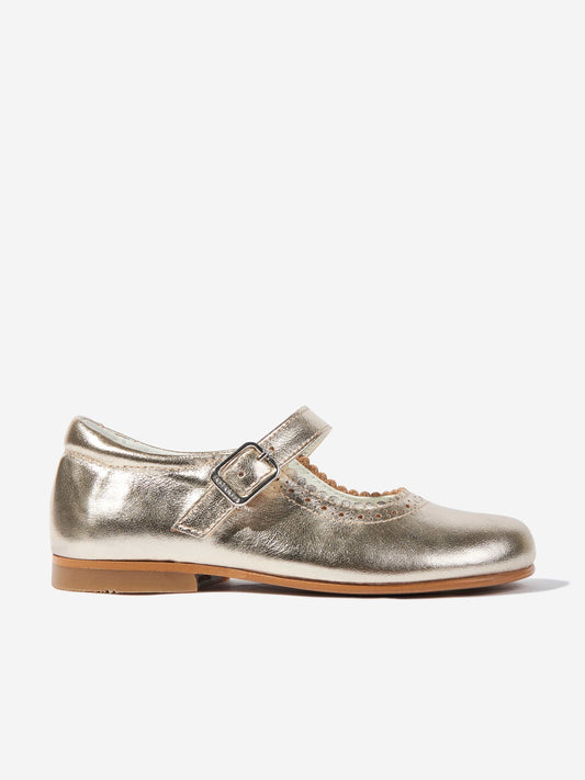 Andanines Girls Scalloped Edge Mary Jane Shoes in Gold