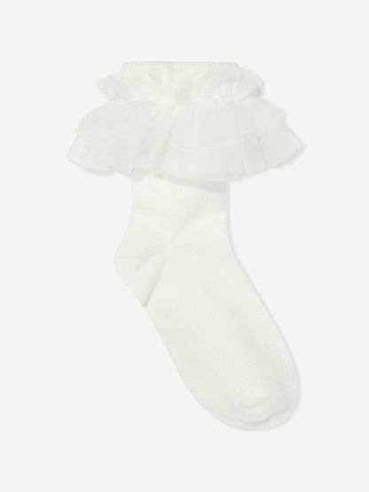 Angels Face Girls Frilly Socks in White