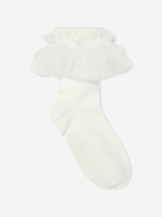 Angels Face Girls Frilly Socks in White