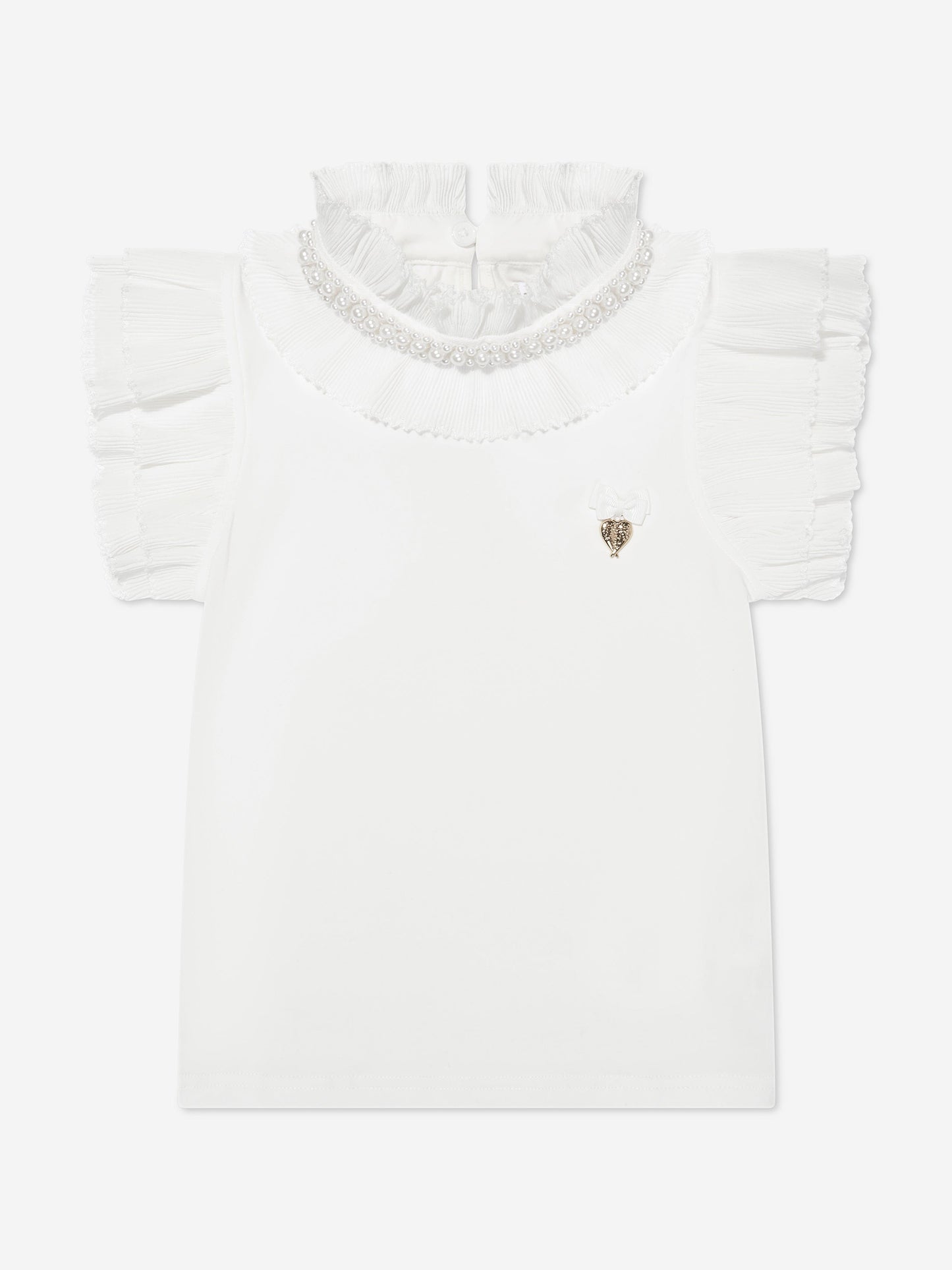 Angels Face Girls Pearlee Pleated Pearl Collar Top in White
