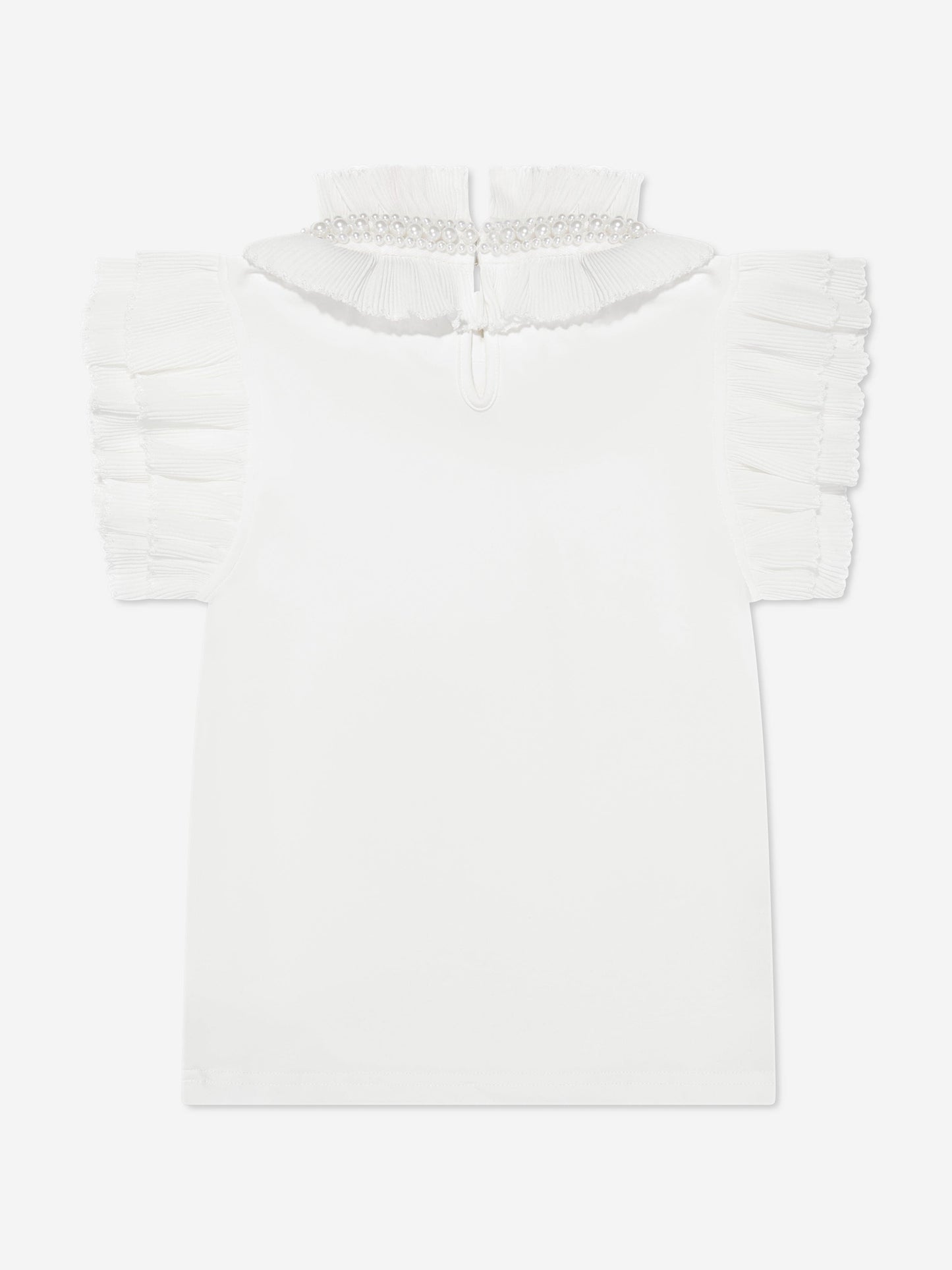 Angels Face Girls Pearlee Pleated Pearl Collar Top in White