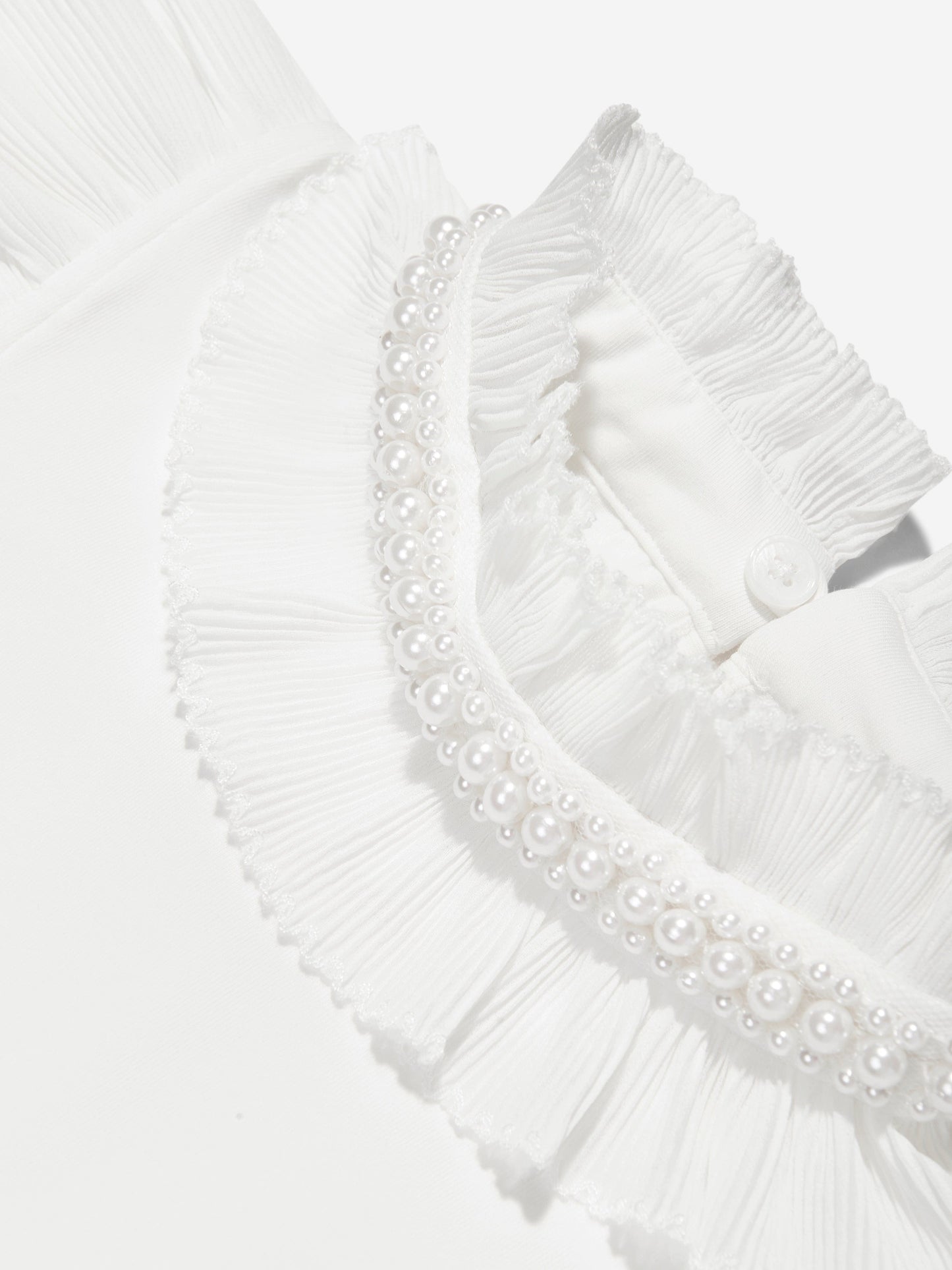 Angels Face Girls Pearlee Pleated Pearl Collar Top in White