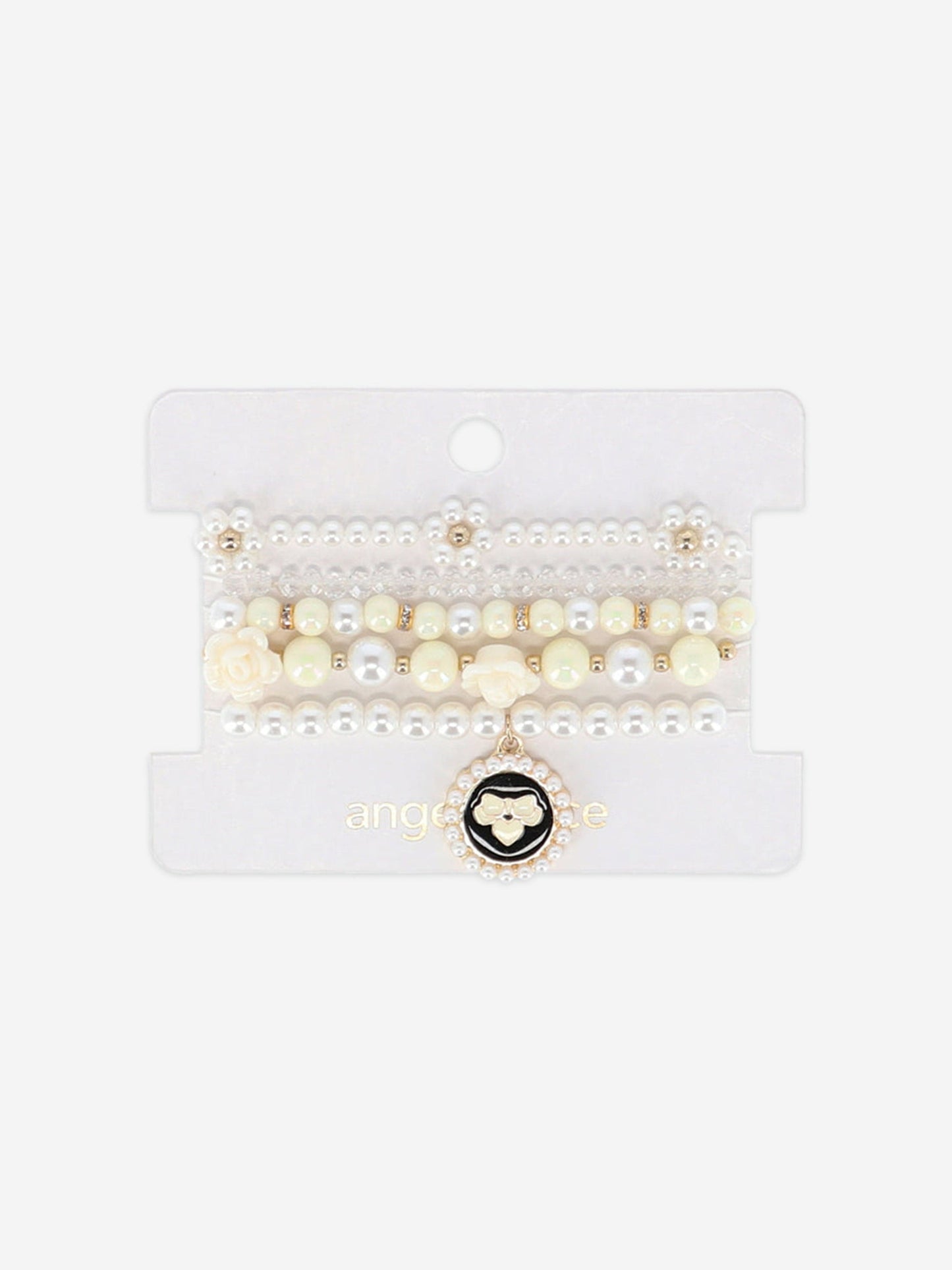Angels Face Girls Pearl and Pendant Bracelet Set in White