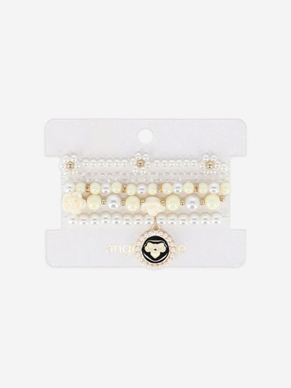 Angels Face Girls Pearl and Pendant Bracelet Set in White