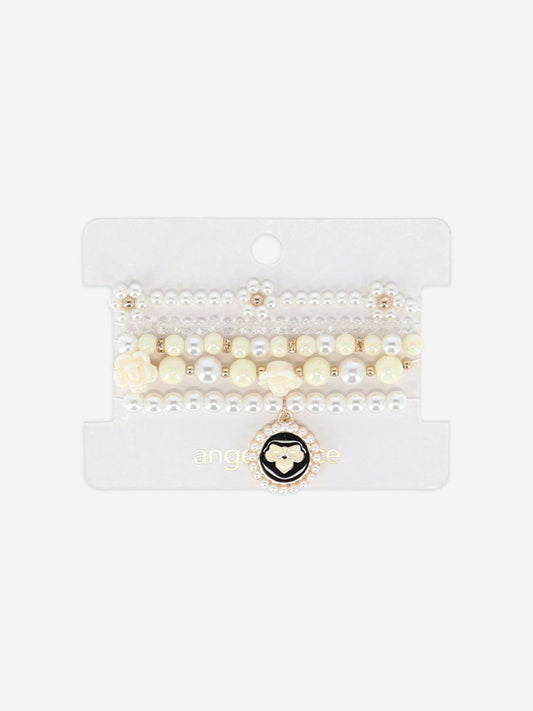 Angels Face Girls Pearl and Pendant Bracelet Set in White