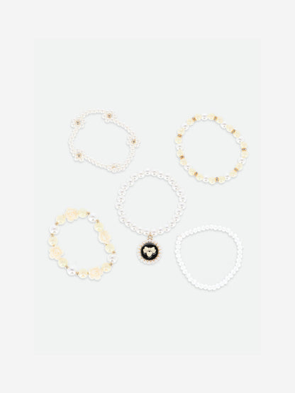 Angels Face Girls Pearl and Pendant Bracelet Set in White