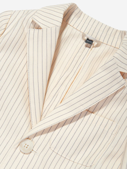 Emporio Armani Boys Striped Linen Blazer in Ivory