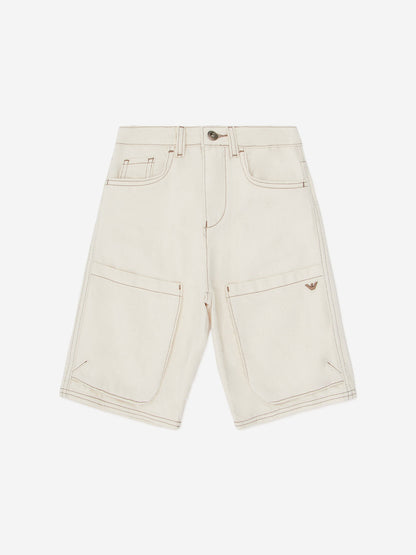 Emporio Armani Boys Cotton Bermuda Shorts in Beige