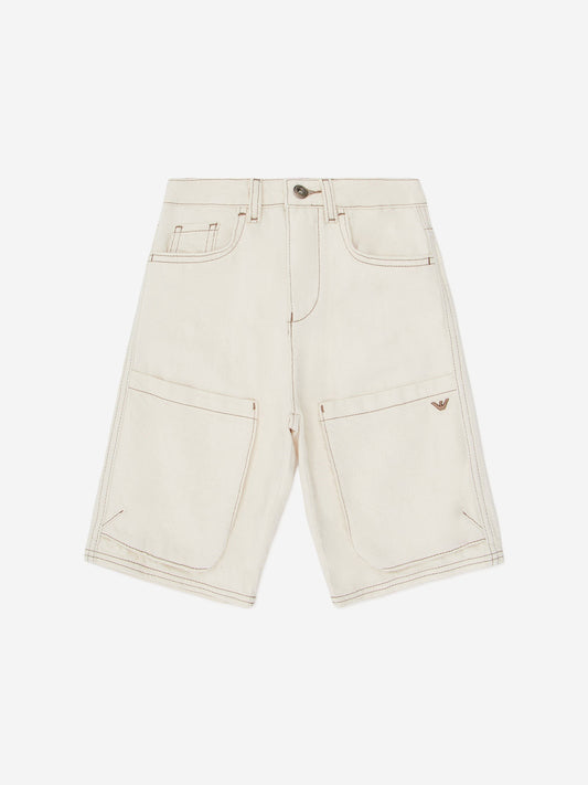 Emporio Armani Boys Cotton Bermuda Shorts in Beige