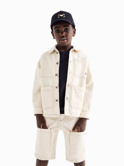 Emporio Armani Boys Cotton Bermuda Shorts in Beige