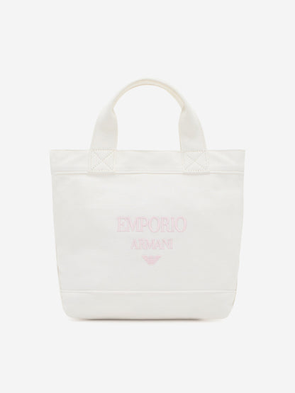 Emporio Armani Girls Canvas Logo Tote Bag in Ivory (29cm)