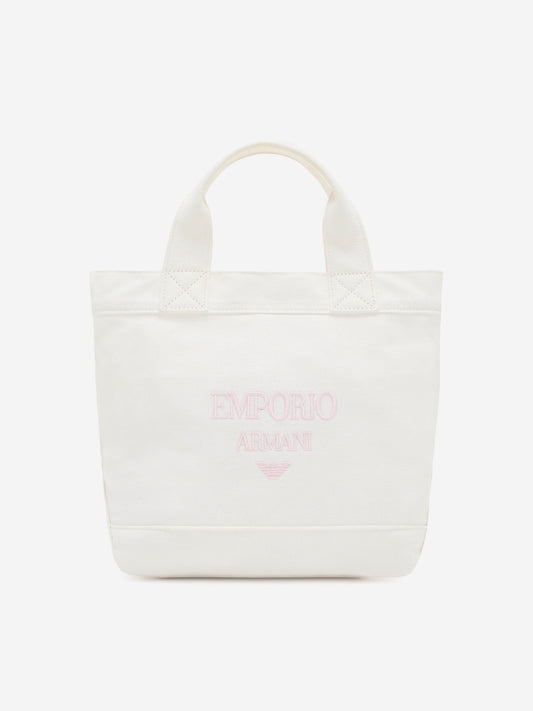 Emporio Armani Girls Canvas Logo Tote Bag in Ivory (29cm)