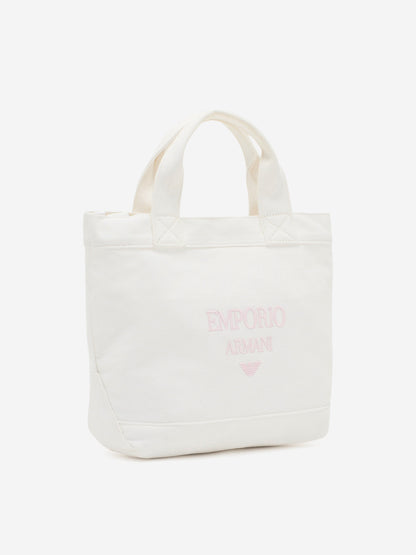 Emporio Armani Girls Canvas Logo Tote Bag in Ivory (29cm)