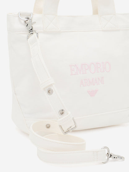 Emporio Armani Girls Canvas Logo Tote Bag in Ivory (29cm)