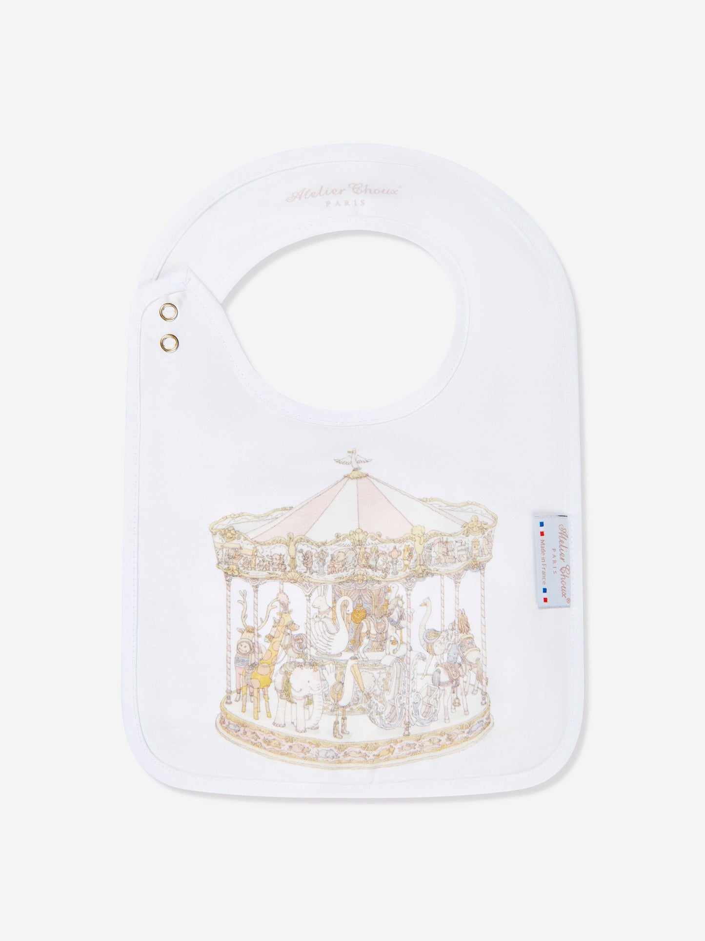 Atelier Choux Baby Girls Carousel Swaddle And Satin Bib Gift Set in Pink
