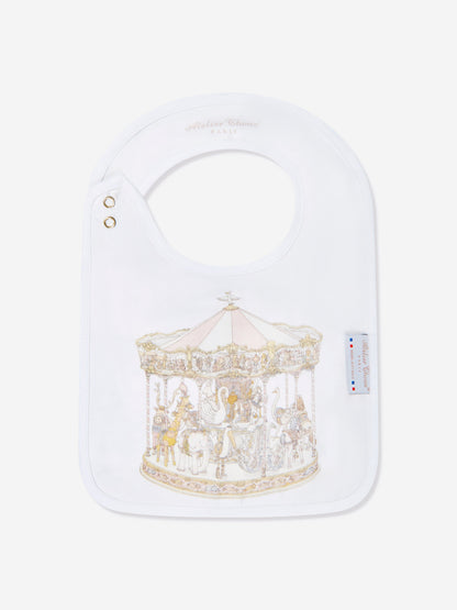 Atelier Choux Baby Girls Carousel Swaddle And Satin Bib Gift Set in Pink
