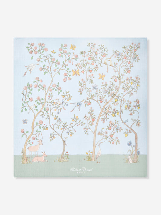 Atelier Choux Baby Boys In Bloom Swaddle And Satin Bib Set in Blue