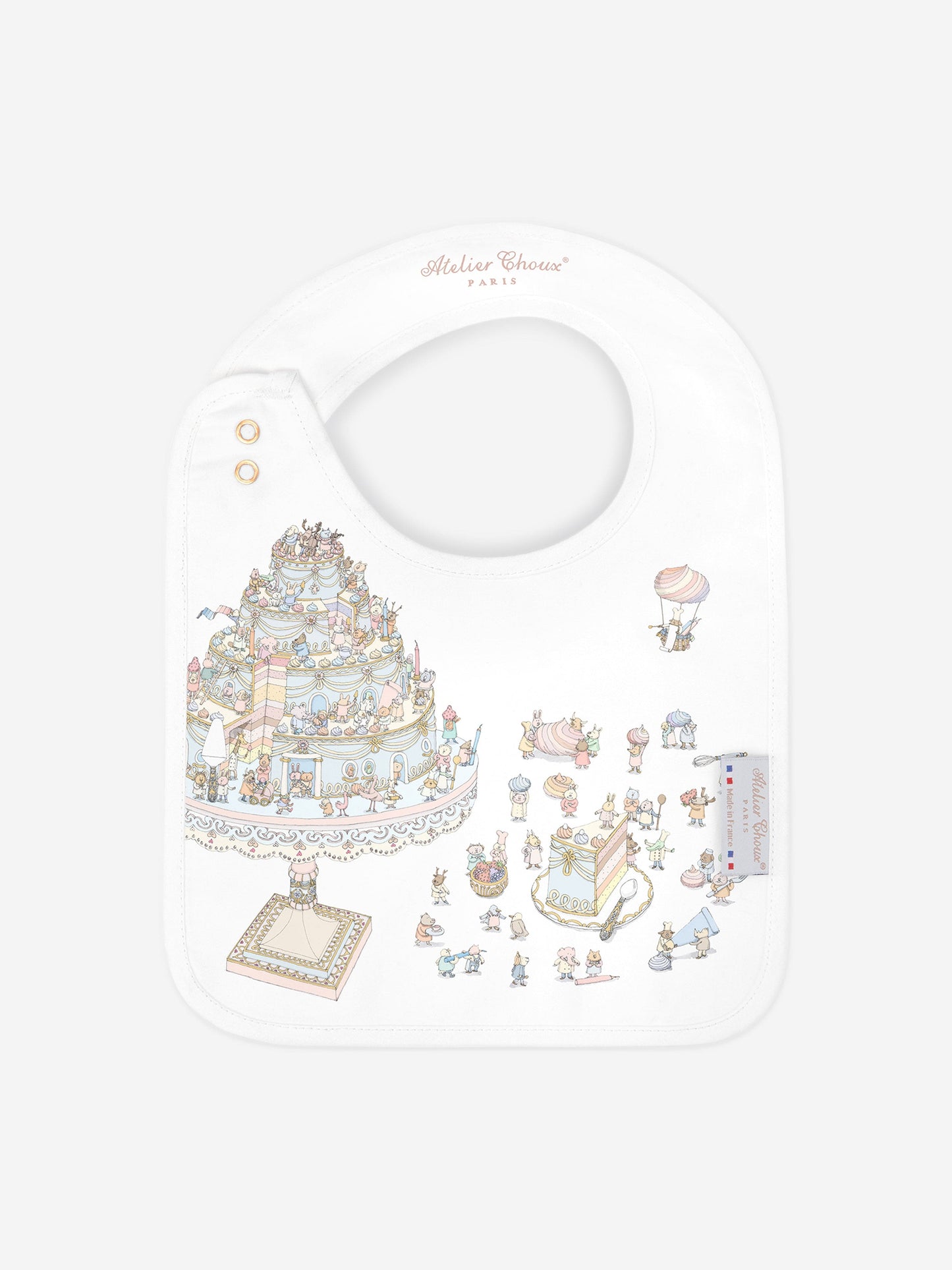 Atelier Choux Baby Satin Le Gateau Bib in White