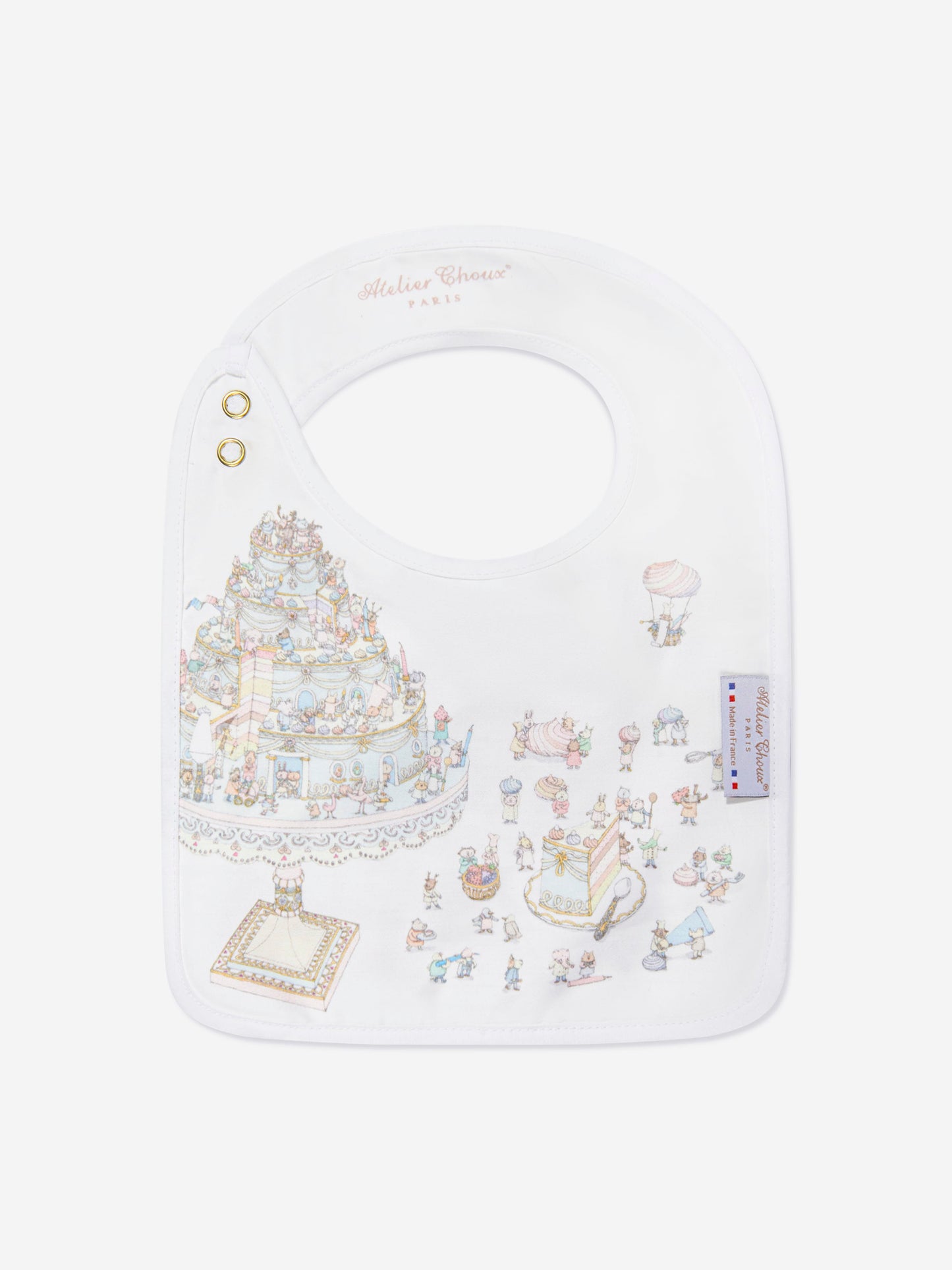 Atelier Choux Baby Satin Le Gateau Bib in White