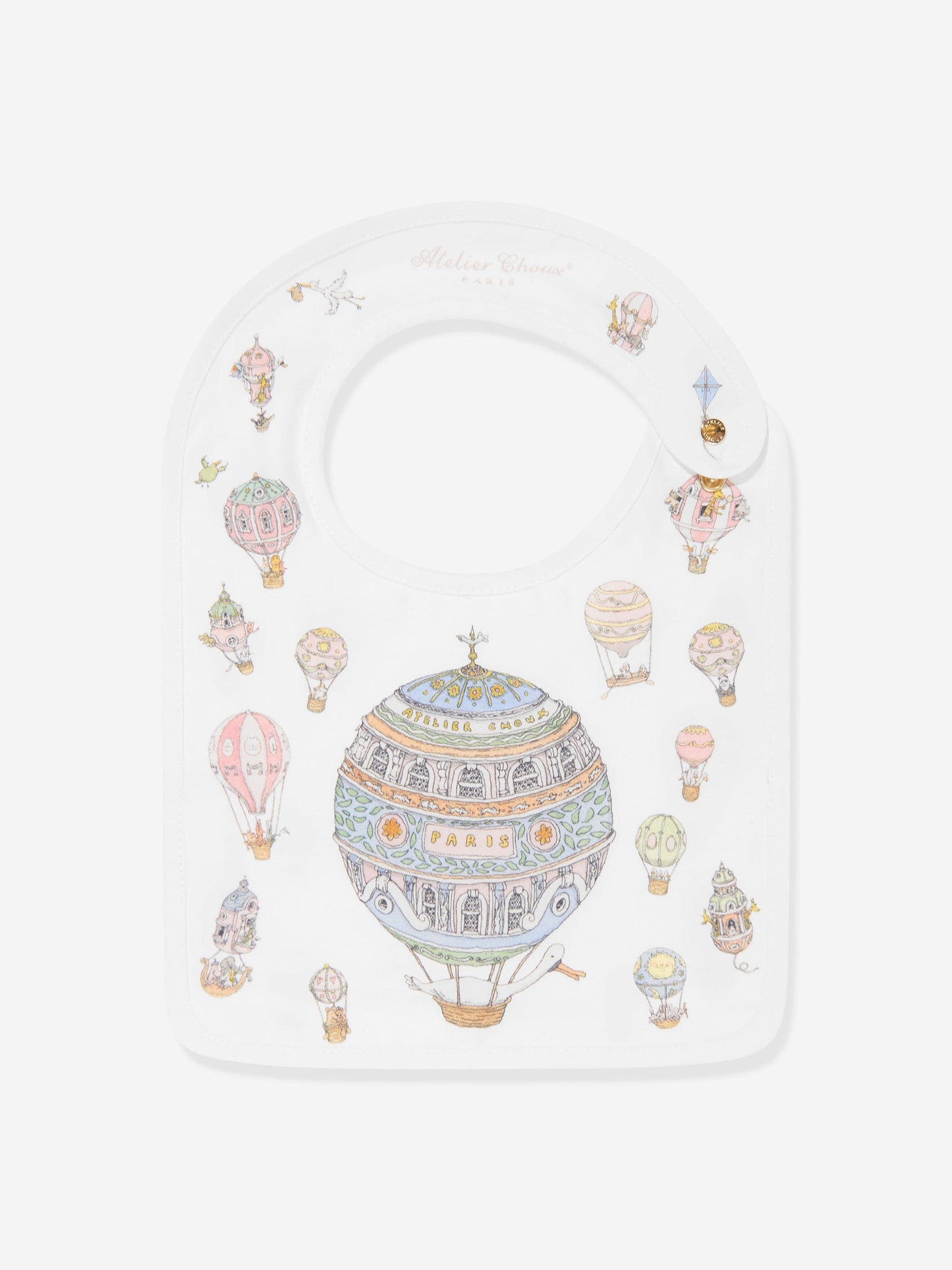Atelier Choux Baby Hot Air Balloons Swaddle And Satin Bib Set in White