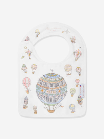 Atelier Choux Baby Hot Air Balloons Swaddle And Satin Bib Set in White