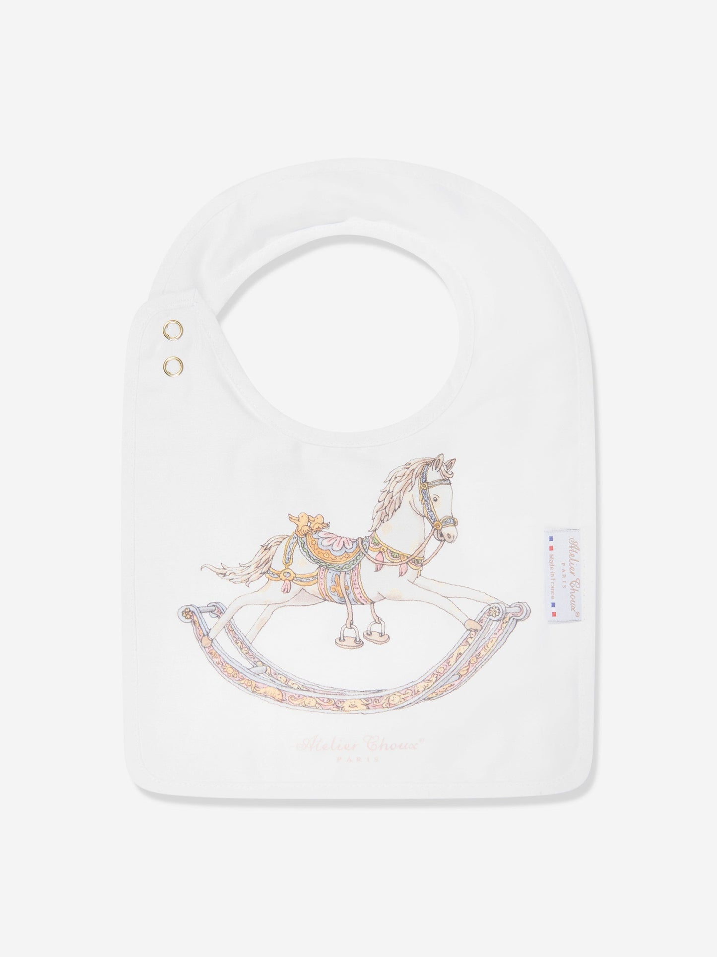 Atelier Choux Baby Rocking Horse Swaddle And Satin Bib Gift Set in White