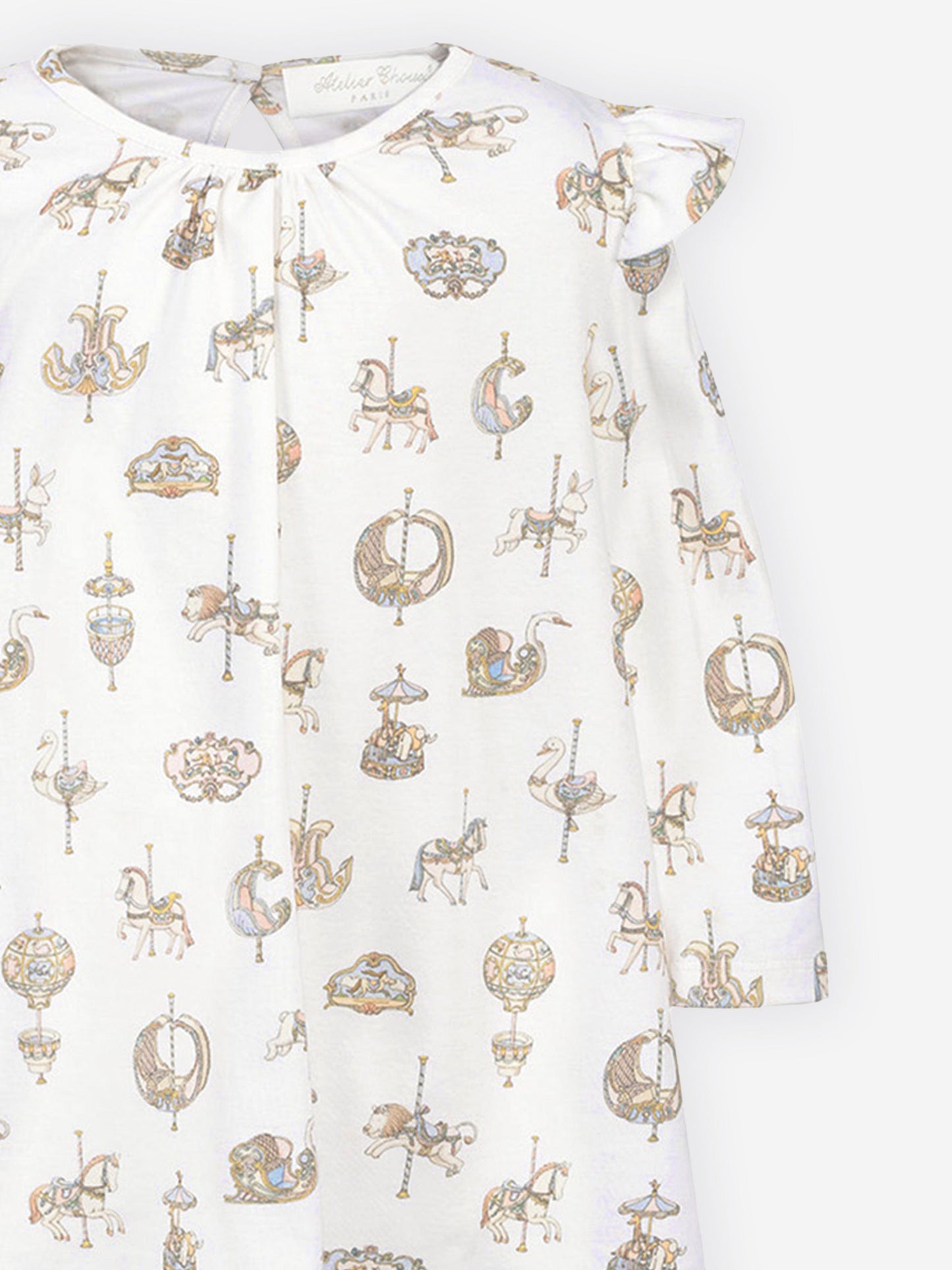 Atelier Choux Baby Girls Carousel Jersey Dress in White