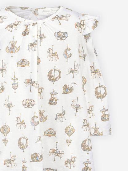 Atelier Choux Baby Girls Carousel Jersey Dress in White