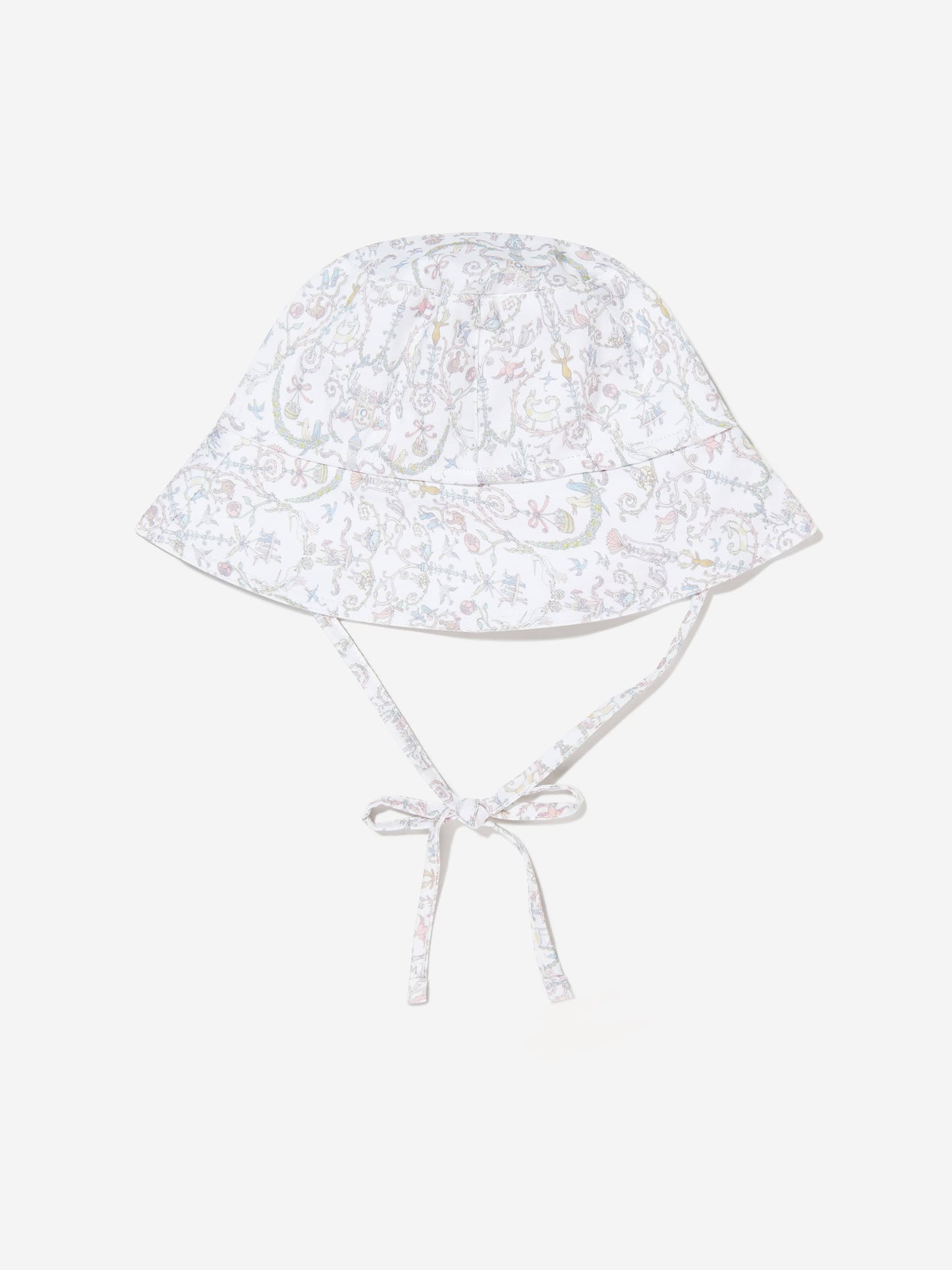 Atelier Choux Girls Bobbie Toile De Jouy Hat in Ivory